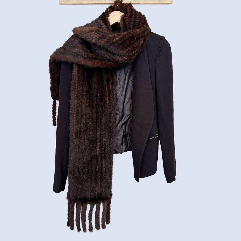 Vintage Mink Fur Wrap / Scarf w/ Fringe & Pockets. Classic Old Hollywood Style